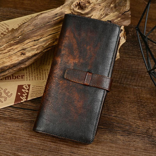 Men's Leather Wallet | Vintage Distressed Long Design | Multi-Card Slots | Genuine Leather | Slim Profile | Ample Storage | Stylish & Durable | Fits Cash & IDs | Elegant Accessory for Men