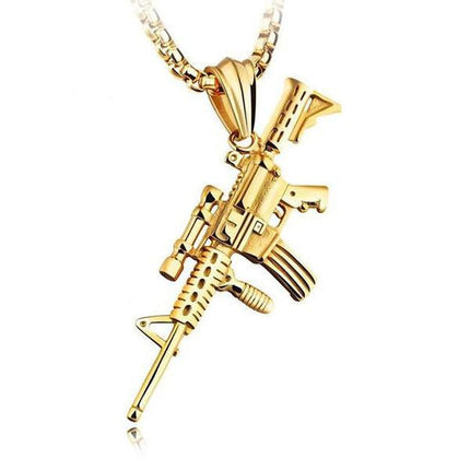 Gun Pendant Necklace | Submachine Gun Design | Statement Jewelry | Men's & Women's Necklace | Bold Fashion Accessory | Casual Jewelry | Unique Gift