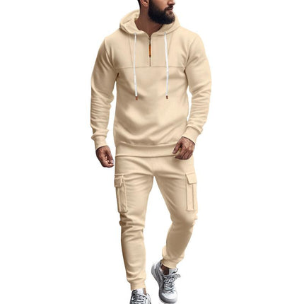 Men's Hooded Sweatshirt and Jogger Pants Set | Relaxed Fit | Adjustable Drawstring Hood | Full-Length Elastic Cuff Joggers | Soft Breathable Cotton Blend | Casual Sportswear Loungewear | Pockets