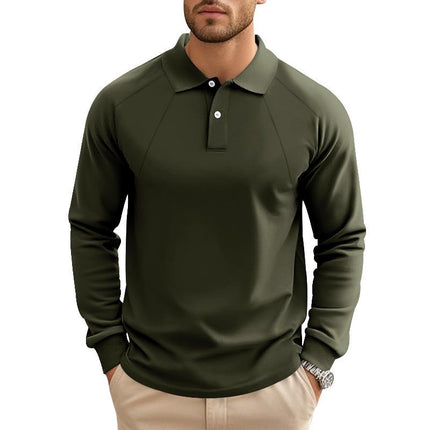 Men's Long Sleeve Polo Shirt | Solid Color | Lapel Collar | Raglan Sleeves | Casual & Classic Style | Comfortable Cotton Blend | Relaxed Fit | Versatile for Everyday Wear