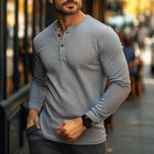 Men's Vintage Style Henley T-Shirt | Long Sleeve | Cotton Polyester Blend | Classic Casual Top | Button Placket | Soft Breathable Fabric
