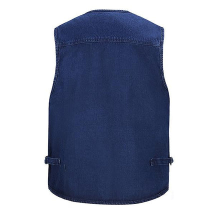 Men's Denim Vest | Multi-pocket Outdoor Design | Zipper Placket & Flap Pockets | V-Neck Collar | High Quality Soft Fabric | Spring & Autumn Fashion | 2022 Edition