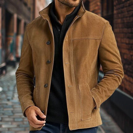 Men's Vintage Suede Jacket | Single Breasted Design | Luxury Outerwear | Soft Lining | Button Closure | Long Sleeves | Two Front Pockets | Formal & Casual Style | Dry Clean Only