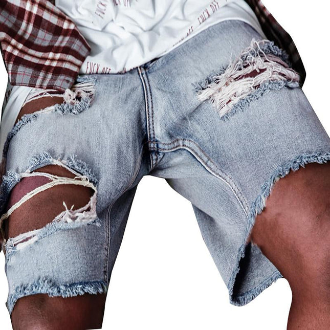 Men's Casual Vintage Ripped Denim Shorts | Loose Fit | Micro Elastic | Mid-Rise Waist | Distressed Washed | Multi-Pocket Design | Ideal for Summer | Beach, Outing, Vacation