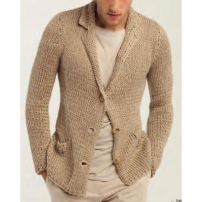 Men's Retro Knit Cardigan | Casual Solid Color | Lapel Stand Collar | Cozy Vintage Look | Comfortable Fit | Front Patch Pockets | Versatile Style | Soft Durable Fabric | Ideal for Cool Seasons