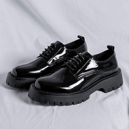 Men's Platform Lace Up Dress Shoes | Patent Leather Upper | Stylish Toe Oxfords | Blind Eyelets | Leather Linings | Durable Rubber Sole