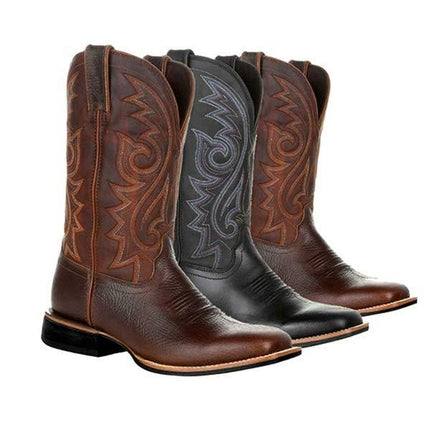 Men's Vintage Leather Tall Boots | Embroidered Design | Mid-Height | Slip-Resistant Sole | Comfortable Lining | Durable & Stylish | Classic Versatile Look | High-Quality Handcrafted Footwear