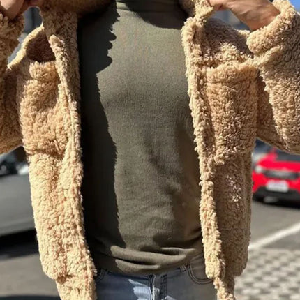 Sherpa Thermal Coat | Double Pocket Lapel Design | Single-Breasted Warm Jacket | Versatile Outerwear for Winter | Insulated Plush Fabric | Stylish Cold Weather Comfort