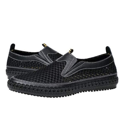 Men's Slip-On Mesh Moccasins | Casual Sports Water Shoes | Leather & Mesh Upper | Easy Entry | Non-Slip Flexible Rubber Sole | Comfortable Lightweight Footwear
