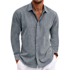 Men's Long Sleeve Slim Fit Shirt | Cotton Linen Blend | Solid Color | Casual Lapel Design | Breathable Fabric | Formal & Casual Wear | Men's Dress Shirts | Comfortable & Stylish | Versatile Wardrobe Essential
