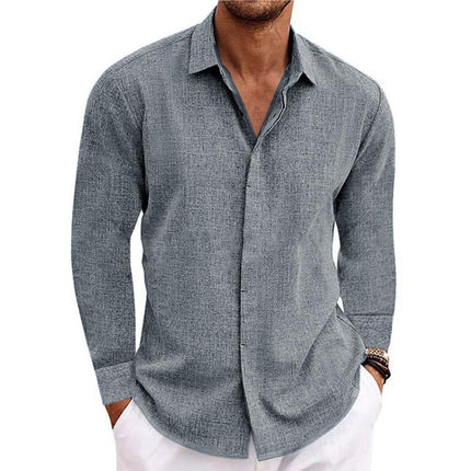 Men's Long Sleeve Slim Fit Shirt | Cotton Linen Blend | Solid Color | Casual Lapel Design | Breathable Fabric | Formal & Casual Wear | Men's Dress Shirts | Comfortable & Stylish | Versatile Wardrobe Essential