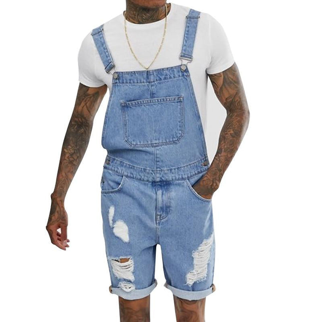 Vintage Men's Denim Overalls | Ripped Washed Style | Micro Elastic Fit | Spring Summer Casual | Adjustable Buckle | Bib and Hand Pockets | Retro Look | Daily Wear | Durable Material