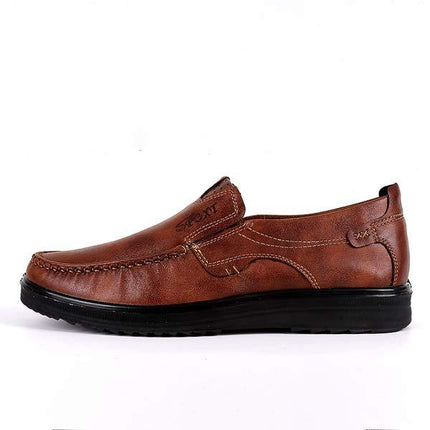 Vintage Leather Men's Business Casual Shoes | Refined Style Work Boots | Non-Slip Sole | Easy Entry Elastic | Traditional Sewing