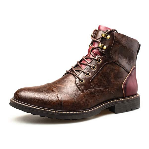 Men's Leather Patchwork Ankle Boots | Lace-Up Oxford Construction | Durable Rubber Sole | Medium Width | Breathable Leather Lining | Stylish Casual Footwear