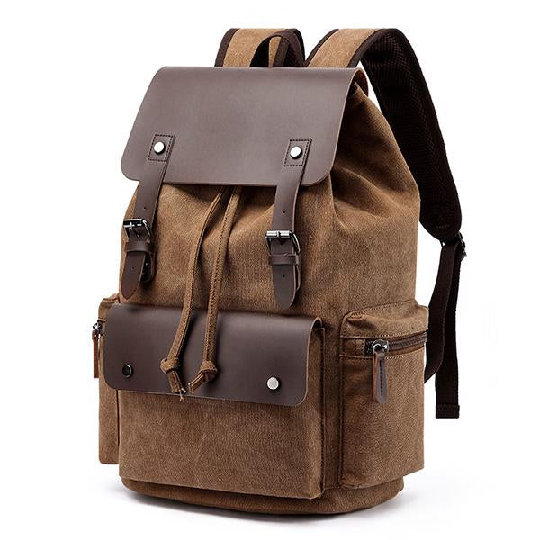 Vintage Canvas Leather Backpack | Large Capacity | Breathable Shoulder Straps | Interior Laptop Compartment | Multi-Pocket Design | Adjustable Buckle | Lightweight Travel Bag | Hiking Camping School Work