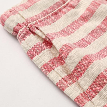 Men's Cotton Linen Shorts | Stripe Elastic Waist | Straight Cut | Breathable Fabric | Summer Casual | Lightweight Comfort | Practical Pockets | Adjustable Fit | Versatile Style