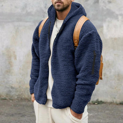 Men's Hooded Jacket | Solid Color | Double Fleece | Warm & Loose Fit | Outerwear | Winter Coat | Casual Style | Premium Insulation | Functional Pockets | Versatile Layering | Classic Design