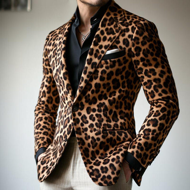 Men's Vintage Leopard Print Blazer | Casual Single Breasted Jacket | Notched Lapels | Classic Long Sleeve | Sizes S to 3XL | Lightweight Polyester | Fashion Outerwear for Parties & Business Casual
