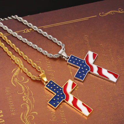 Vintage American Flag Necklace | Patriotic Jewelry | Cross Pendant | Casual Style | Unisex Fashion Accessory