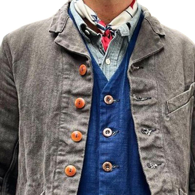 Men's Casual Retro Lapel Jacket | Multi Pocket | Solid Color | Polyester Blend | Long Sleeve | Four Seasons Outerwear | Versatile Pairing | Ideal for Daily, Dating, Travel