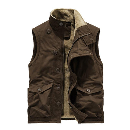 Men's Vintage Style Velvet Single Breasted Vest | Retro Casual Hunting Suits Design | Stand-Up Collar | Sleeveless | Fleece Lined Warmth | Button Closure | Side Pockets | Stylish Layering | Multiple Sizes Available