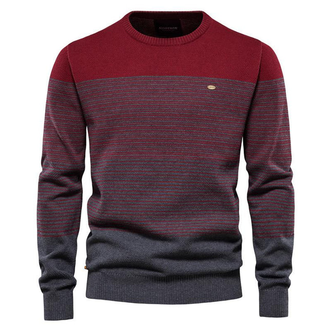 Men's Vintage Striped Sweater | Relaxed Fit | Classic Round Neck | Versatile Knitwear | Autumn Winter Spring | Casual Outdoor Wear | Fashionable Striped Design | Machine Washable | Ribbed Trim