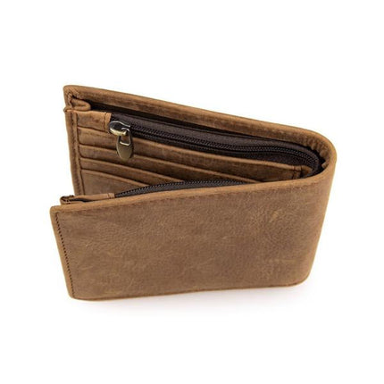 Premium Leather Wallet | Vintage Style | Compact & Lightweight | 3 Card Slots | 1 Zipper Pocket | Transparant ID Window | 2 Bill Pockets | Sleek Retro Design | Durable | Handmade Craftsmanship