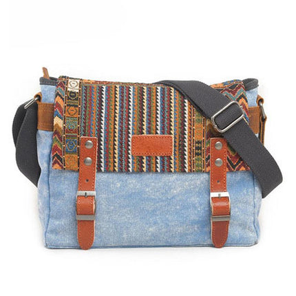 Men's Canvas Shoulder Bag | Retro Ethnic Pattern | Durable Fabric | Adjustable Strap | Multiple Compartments | Vibrant Design | Casual & Travel Use | Secure Closures | Lightweight & Compact