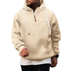Men's Zipper Collar Patchwork Hoodie | Casual Loose Fit Pullover | Breathable Comfort | Modern Stylish Design | Kangaroo Pocket | Adjustable Hood | Ideal for Layering | Versatile Outdoor & Indoor Wear