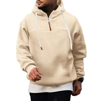 Men's Zipper Collar Patchwork Hoodie | Casual Loose Fit Pullover | Breathable Comfort | Modern Stylish Design | Kangaroo Pocket | Adjustable Hood | Ideal for Layering | Versatile Outdoor & Indoor Wear