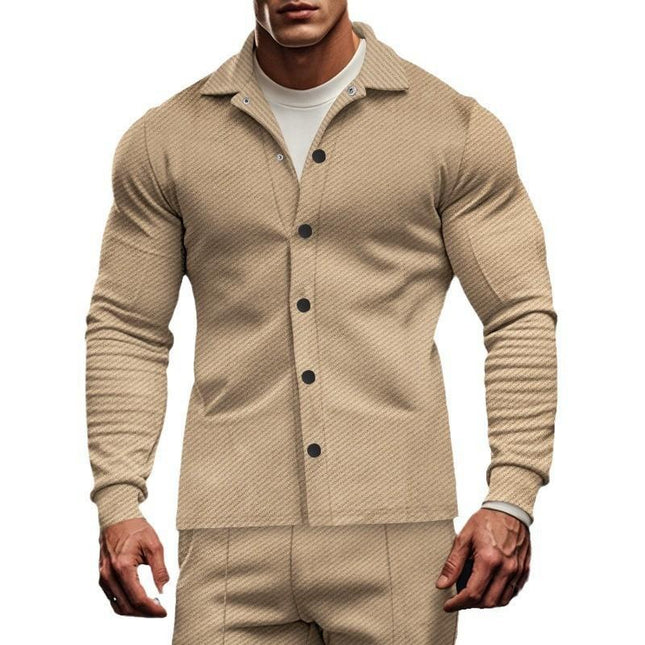 Men's Twill Fabric Lapel Collar Long Sleeve Shirt Jacket | Single Breasted Casual Outerwear | Relaxed Fit with Buttoned Cuffs and Functional Pockets | Versatile Layering Piece for Transitional Seasons