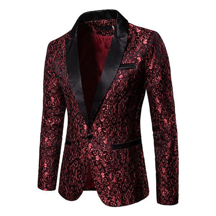 Men's Vintage Jacquard Blazer | Single Button Lapel | Soft Cotton Polyester Blend | Classic Collar | Long Sleeve | Fully Lined Nylon | Chest & Waist Welt Pockets | Retro Suit Jacket | Elegant Gentleman's Style