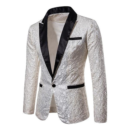 Men's Vintage Jacquard Blazer | Single Button Lapel | Soft Cotton Polyester Blend | Classic Collar | Long Sleeve | Fully Lined Nylon | Chest & Waist Welt Pockets | Retro Suit Jacket | Elegant Gentleman's Style