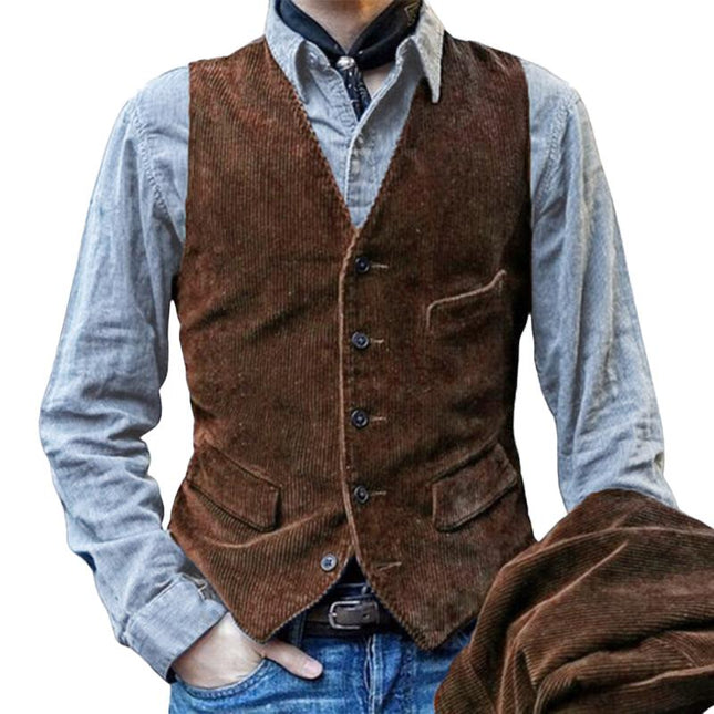 Men's Corduroy Suit Vest | Vintage Multi-Pocket Design | Formal & Casual Style | Luxury Texture | Versatile Outerwear | Elevate Business Attire | Sophisticated Layer for Weddings & Events | Polished Look