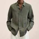 Men's Loose Fit Cotton Blend Shirt | Long Sleeve | Lapel Collar | Casual Wear | Multiple Seasons | Single Breasted | Versatile Style | Classic Dress Shirt