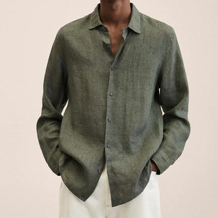 Men's Loose Fit Cotton Blend Shirt | Long Sleeve | Lapel Collar | Casual Wear | Multiple Seasons | Single Breasted | Versatile Style | Classic Dress Shirt