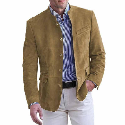 Men's Blazer | Retro Stand Collar | Single Breasted | Slim Fit | Multi-pocket Design | Vintage Charm | High-Quality Fabric | Versatile Style | Button Closure | Classic Colors | Perfect for Any Occasion