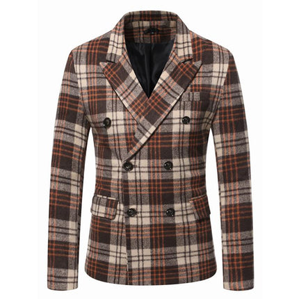 Men's Plaid Blazer | Autumn Winter Lapel Jacket | Thickened Wool-Blend Outerwear | Tailored Fit | Notched Lapel | Formal Business Casual Style | Full-Length Sleeves | Durable Lining | Warm & Elegant