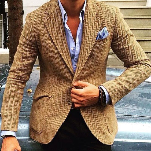 Men's Herringbone Wool Blend Blazer | Single Breasted | Vintage Style | Tailored Fit | Lapel Collar | Formal & Casual Versatility | Warm & Comfortable Outerwear | Easy Care | Various Sizes Available
