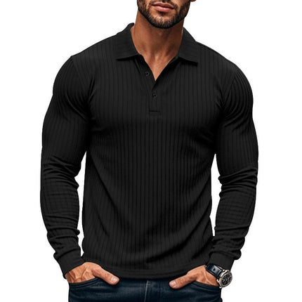 Men's Long Sleeve Polo Shirt | Casual Elastic Fit | Stretchy Fabric | Full-Length Sleeves | Classic Polo Collar | Button Placket | Available in Navy, Black, Gray, White, Burgundy | Comfortable & Versatile