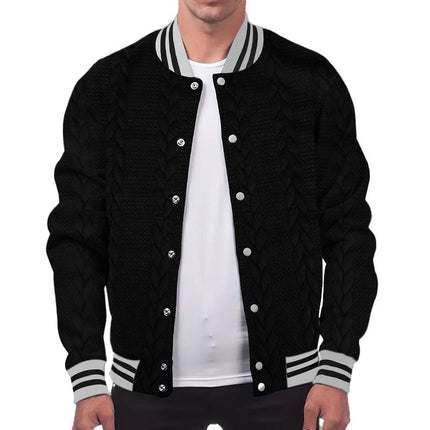 Men's Baseball Jacket | Casual Single Breasted Cardigan Style | Ribbed Stand-Up Collar | Long Sleeves with Ribbed Cuffs | Cotton-Polyester Blend | Lightweight & Warm | Side Pockets | Ideal for Autumn & Spring