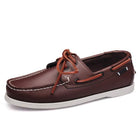 Men's Leather Moc-Toe Boat Shoes | 360° Lacing System | Rustproof Eyelets | Contrast Stitching | Flexible Outsole | Casual Cool Style | Timeless Appeal