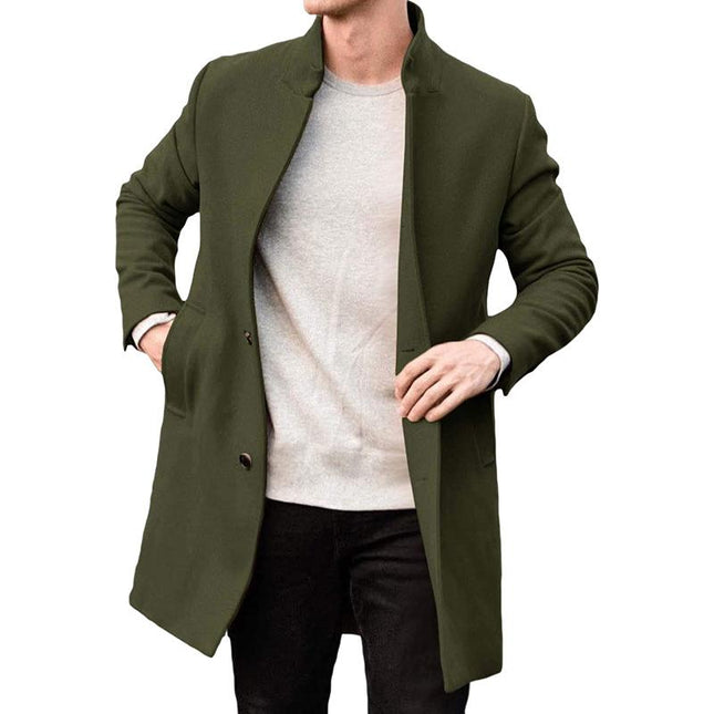 Men's Mid-length Coat | Stand Collar | Single Breasted | Versatile Colors | High-quality Fabric | Stylish & Functional Outerwear | Sleek Streamlined Design | Elegant Silhouette | Warm and Comfortable