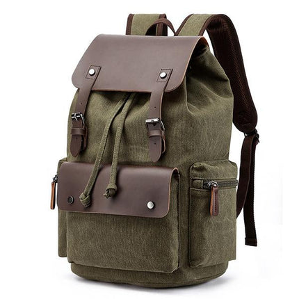 Vintage Canvas Leather Backpack | Large Capacity | Breathable Shoulder Straps | Interior Laptop Compartment | Multi-Pocket Design | Adjustable Buckle | Lightweight Travel Bag | Hiking Camping School Work