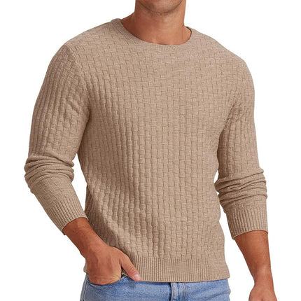 Men's Sweater | Waffle Knit | Solid Color | Crew Neck Pullover | Long Sleeve | Versatile Casual | Classic Fit | Breathable Soft Fabric | Available in Black Navy Grey Olive | Ideal for Layering | Comfortable Style