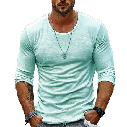 Men's Long Sleeve T-Shirt | Casual Solid Color | Round Neck | Breathable Soft Cotton Blend | Versatile & Durable | Classic Style | Perfect for Layering | Ideal for Casual & Semi-Formal Settings