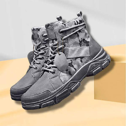 Men's Vintage Camouflage High-Top Ankle Boots | Lace-Up Closure | Slip-Resistant Rubber Sole | Durable Military Style | Comfortable Inner Lining | Sturdy and Rugged | Perfect for Casual and Formal Wear