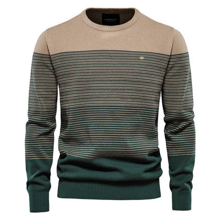 Men's Vintage Striped Sweater | Relaxed Fit | Classic Round Neck | Versatile Knitwear | Autumn Winter Spring | Casual Outdoor Wear | Fashionable Striped Design | Machine Washable | Ribbed Trim