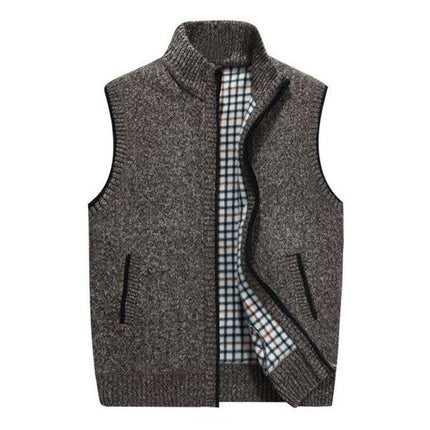 Men's Fleece Vest | Stand Collar | 2023 New Design | Soft Blended Fabric | Zipper Closure | Two Front Waist Pockets | Knitted Outerwear | Warm and Cozy | Ribbed Cuffs and Hem | Machine Washable