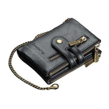 Men's Vintage Style Compact Wallet | Double Zipper Closure | Multi-Card Slots | Coin and Cash Compartments | Durable Retro Design | Slim Pocket-Friendly Accessory | Perfect for Everyday Use